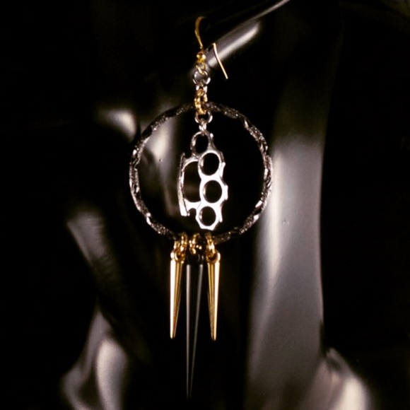 Brass Knuckle Dangle Earrings - Picture 2 of 3
